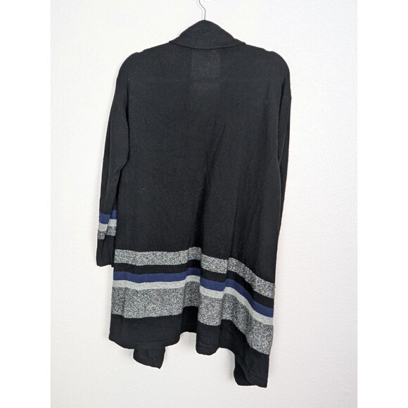 Halogen 100% cashmere long line open cardigan Sweater black striped women S 223 - Picture 2 of 7